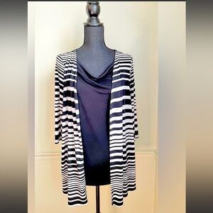 EAST 5th Black White Stripe 2 Piece Cardigan Top Blouse Set Size XL